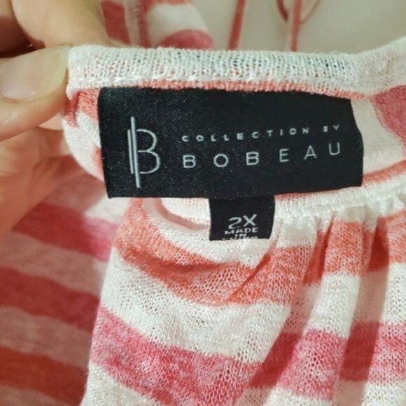 B‎ COLLECTION Womens Shirt Top Tee Soft Coral White Stripe Semi-Sheer Plus 2X - Picture 5 of 7